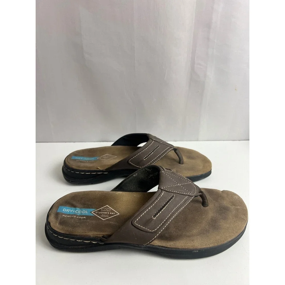 St Johns Bay Mens Brown Memory Foam Flip Flop Sandals Size 9 Dry+Cool Thong